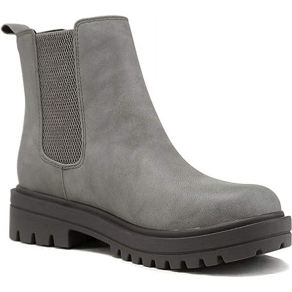 Women Chelsea Ankle Boots Lug Sole Pull On Grey Nubuck Soda Pilot-S Size 6.5